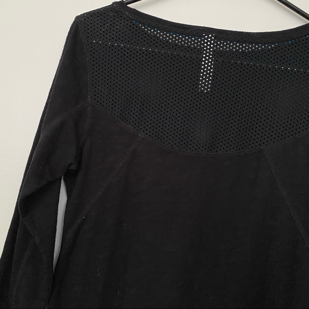 Black Long Sleeve TShirt Cotton Top w Mesh Detail - Picture 4 of 5